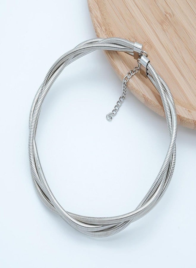Uarein Chunky Gold Statement Choker Neckalce for Women Layered Snakebone Chain Collar Necklace Twist Wrap Stainless Steel Choker Punk Aesthetic Jewelry Gifts, Large, Stainless Steel, No Gemstone - Image 5