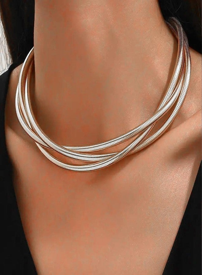 Uarein Chunky Gold Statement Choker Neckalce for Women Layered Snakebone Chain Collar Necklace Twist Wrap Stainless Steel Choker Punk Aesthetic Jewelry Gifts, Large, Stainless Steel, No Gemstone - Image 2