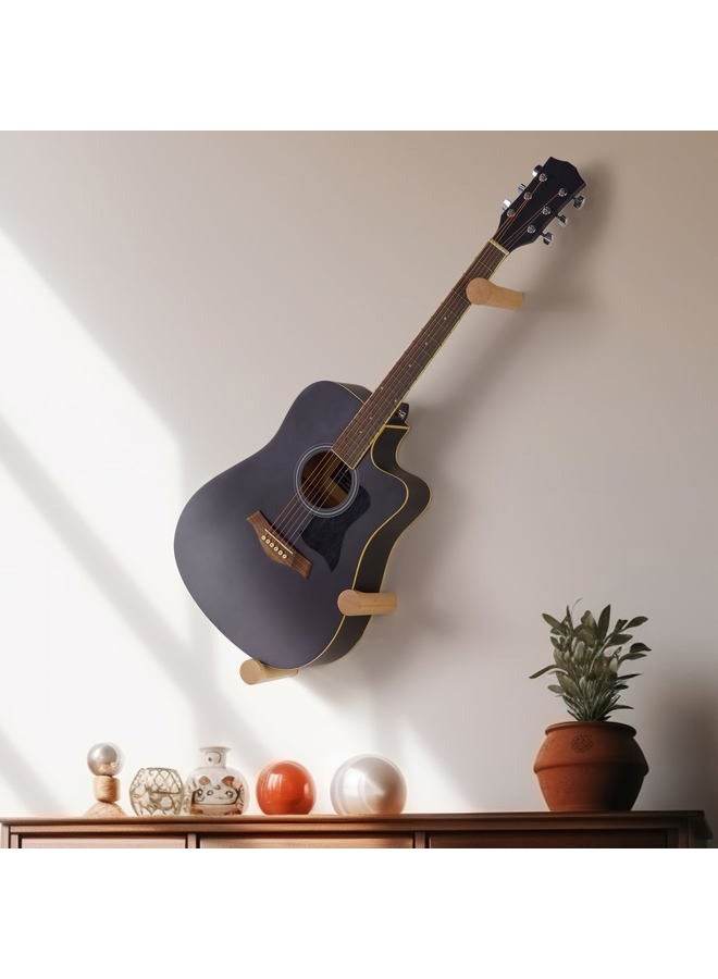 DAZZLIFE Horizontal Guitar Wall Hanger for Acoustic Electric Bass Ukulele Banjo (Wood Color) - Image 1