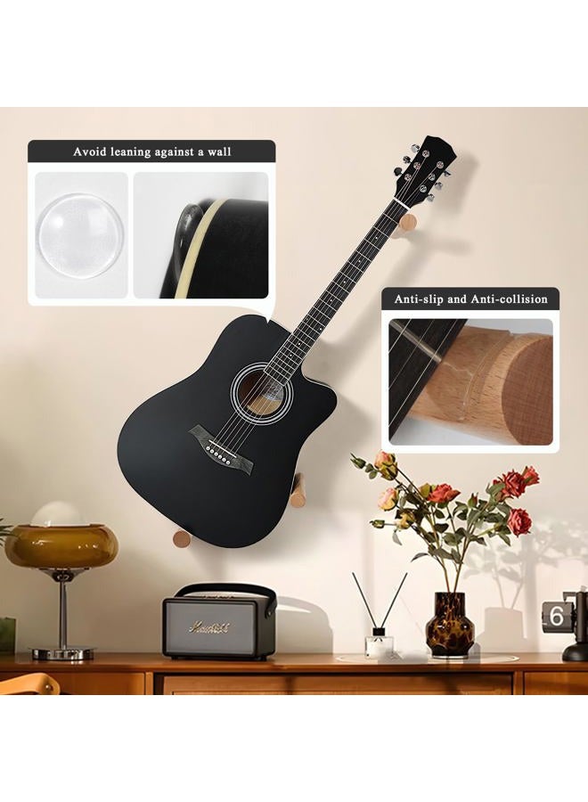 DAZZLIFE Horizontal Guitar Wall Hanger for Acoustic Electric Bass Ukulele Banjo (Wood Color) - Image 4