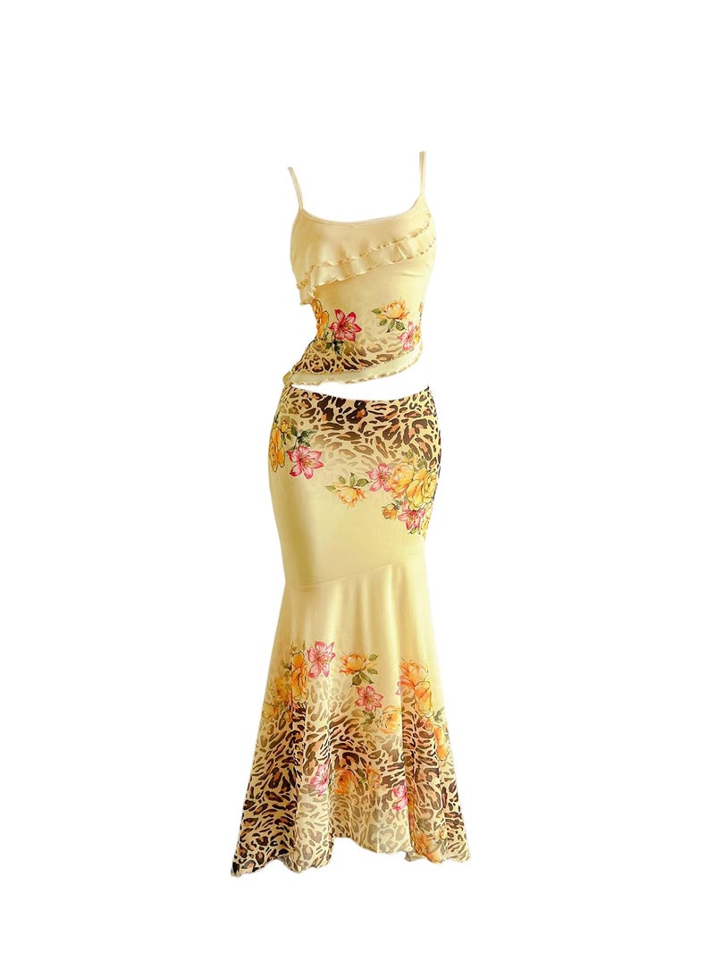 Verdusa Women's Skirt Sets 2 Piece Outfits Cami Top and Maxi Skirt Beach Vacation Spring Break Yellow Medium - Image 5