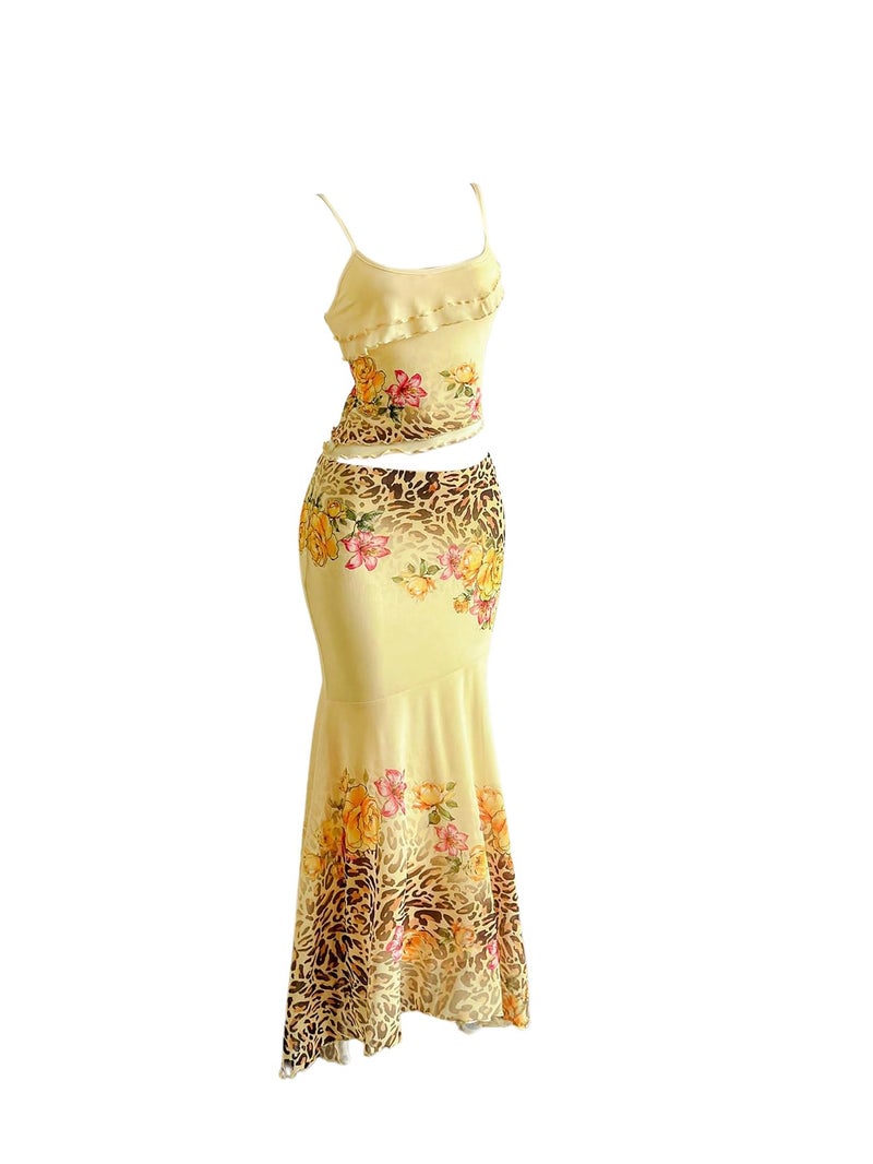 Verdusa Women's Skirt Sets 2 Piece Outfits Cami Top and Maxi Skirt Beach Vacation Spring Break Yellow Medium - Image 3
