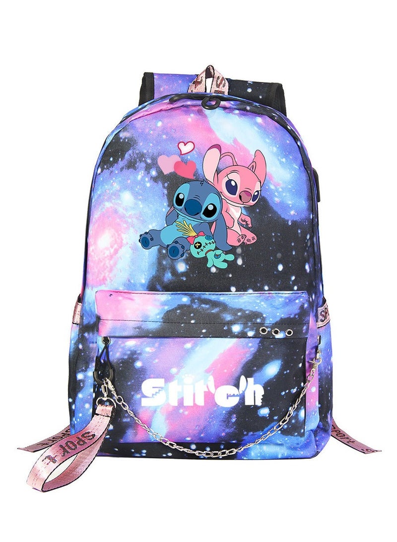 ستيتش حقيبة ظهر كاجوال بحزام منسوج للشباب مطبوعة بغرزة