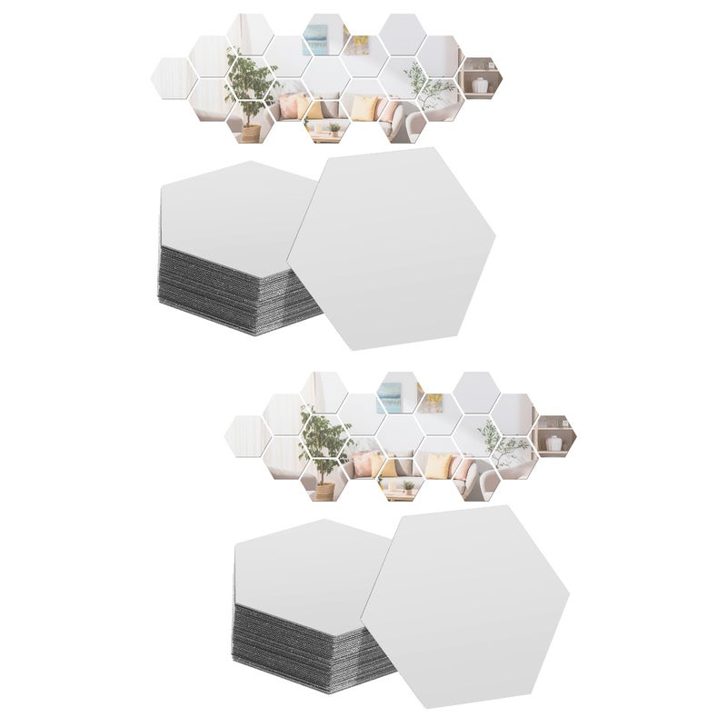 72 pcs Hexagon Mirror Wall Stickers Self Adhesive Mirror Tiles Living Room Bedroom Decor - Image 1
