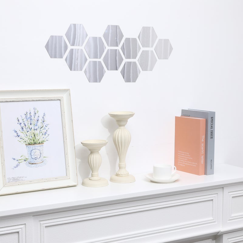 72 pcs Hexagon Mirror Wall Stickers Self Adhesive Mirror Tiles Living Room Bedroom Decor - Image 2