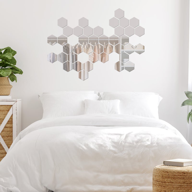 72 pcs Hexagon Mirror Wall Stickers Self Adhesive Mirror Tiles Living Room Bedroom Decor - Image 4
