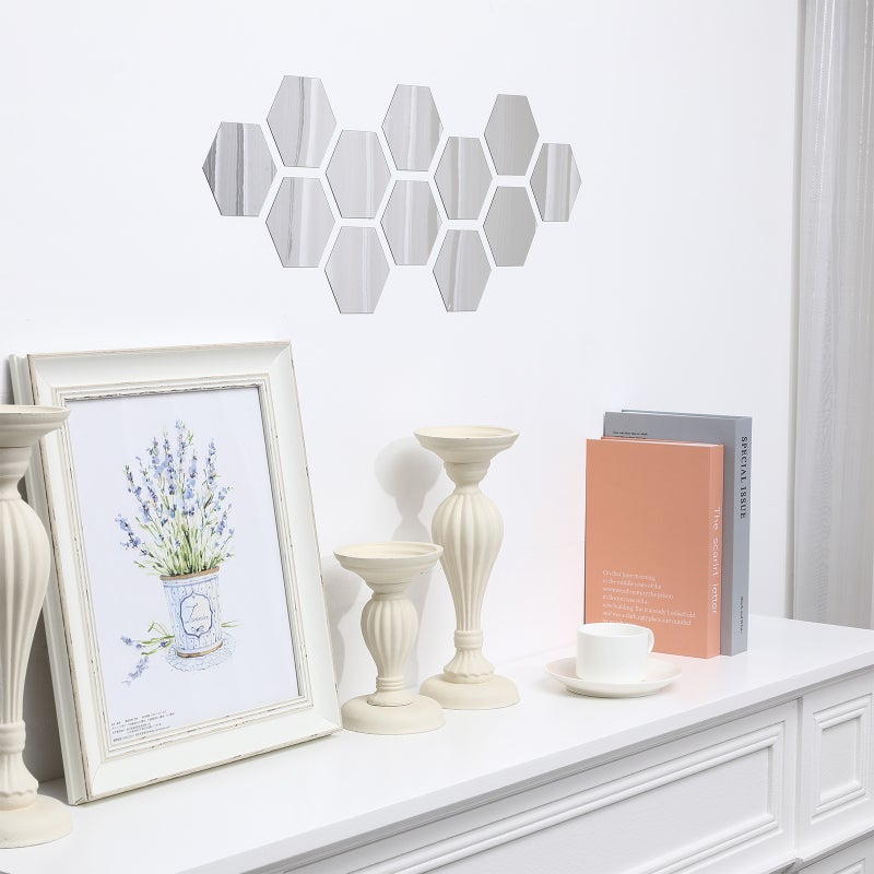 72 pcs Hexagon Mirror Wall Stickers Self Adhesive Mirror Tiles Living Room Bedroom Decor - Image 3