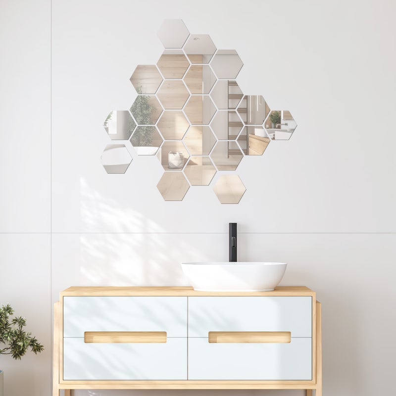 72 pcs Hexagon Mirror Wall Stickers Self Adhesive Mirror Tiles Living Room Bedroom Decor - Image 5