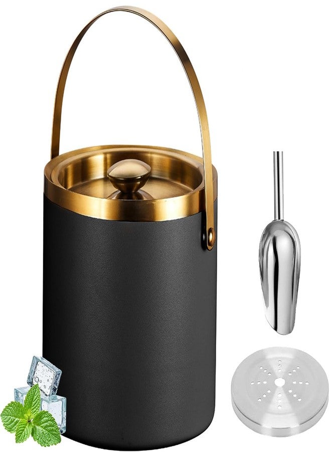 Mokshith Insulated Ice Bucket with Lid, Strainer, Scoop & Handle Stainless Steel Double Wall Ice Bucket with Airtight Lid & Comfortable Carry Handle Large Ice Buckets for Parties (1.5 Liter) - Image 1