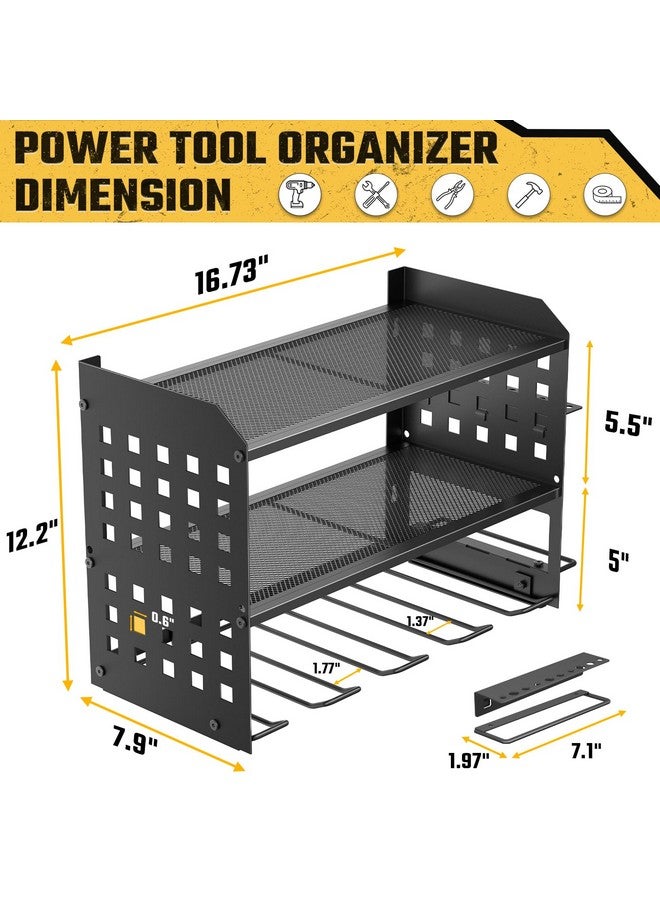 سبيس كير منظم أدوات كهربائية من سبيس كير، حامل مثقاب مثبت على الحائط مع لوحين جانبيين بخطافات، منظم أدوات عائم لاسلكي ثلاثي الطبقات، رف أدوات متعدد الاستخدامات لـ 4 حاملات مثقاب، أسود - Image 4