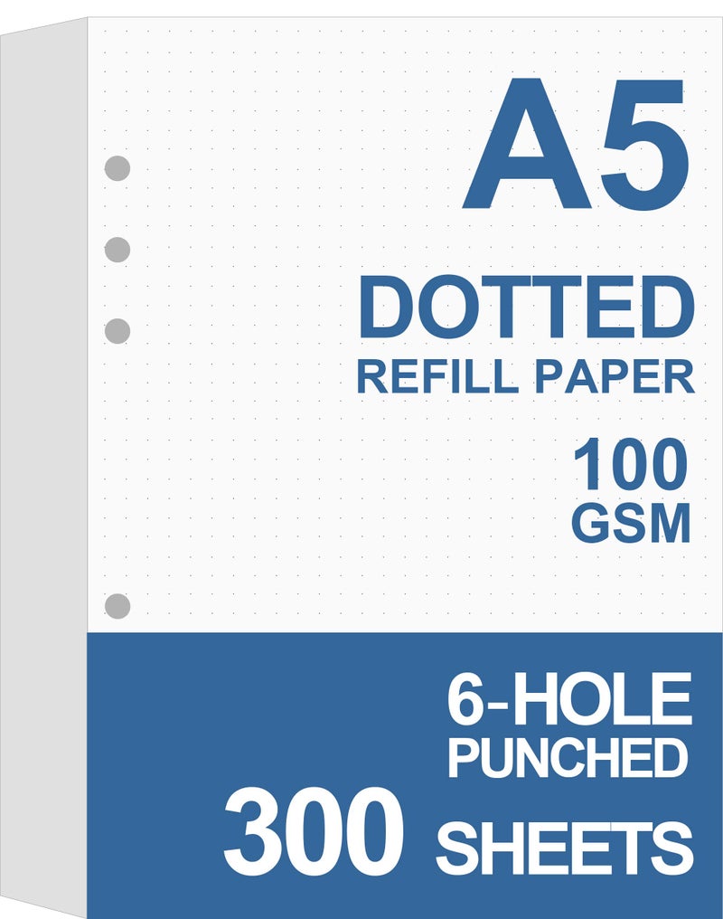 Nokingo (3-Pack) A5 Dotted Refills Paper for Filofax Planner/Binders/Organizer, 6 Hole Punched, Total 300 Sheets/600 Pages, 100gsm, White, 5.8 x 8.2 Inch - Image 1
