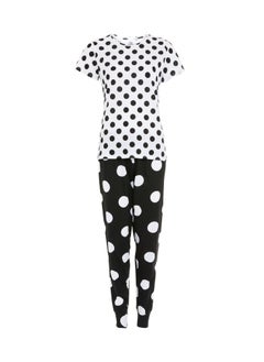 PRIMARK White/Black Polka Dot Print Short Sleeve Pajamas Set  - Image 2