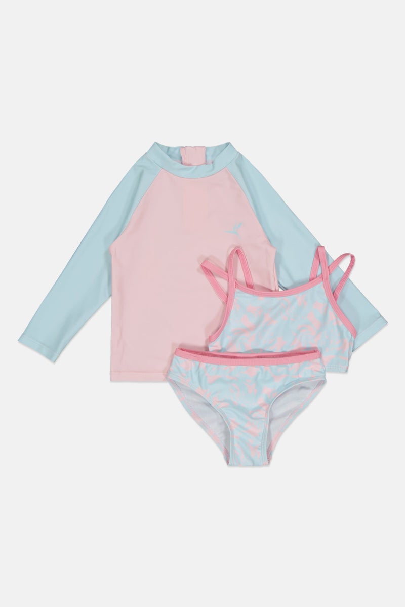 L&J Swim Club Toddlers Girl 3 Pieces Graphic Print Swim Top And Bottom Set With Rash Guard, Multicolor - Image 1