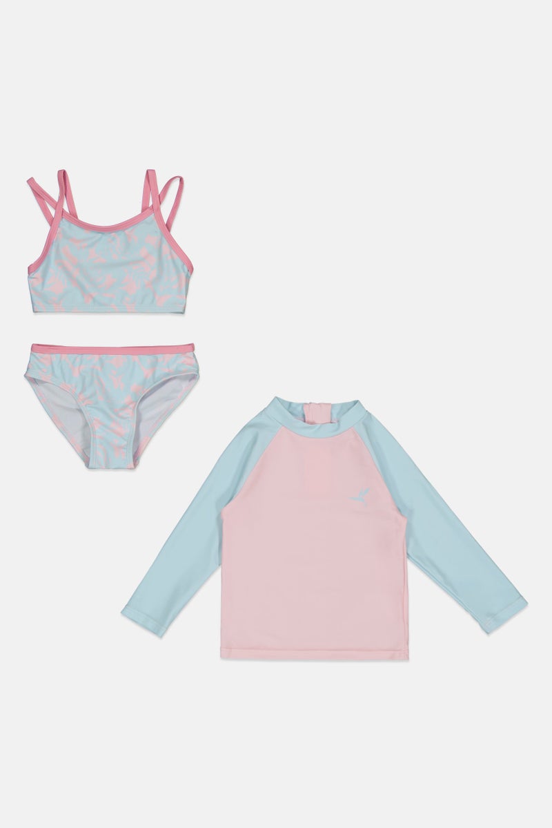 L&J Swim Club Toddlers Girl 3 Pieces Graphic Print Swim Top And Bottom Set With Rash Guard, Multicolor - Image 3