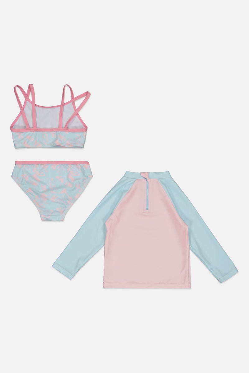 L&J Swim Club Toddlers Girl 3 Pieces Graphic Print Swim Top And Bottom Set With Rash Guard, Multicolor - Image 2