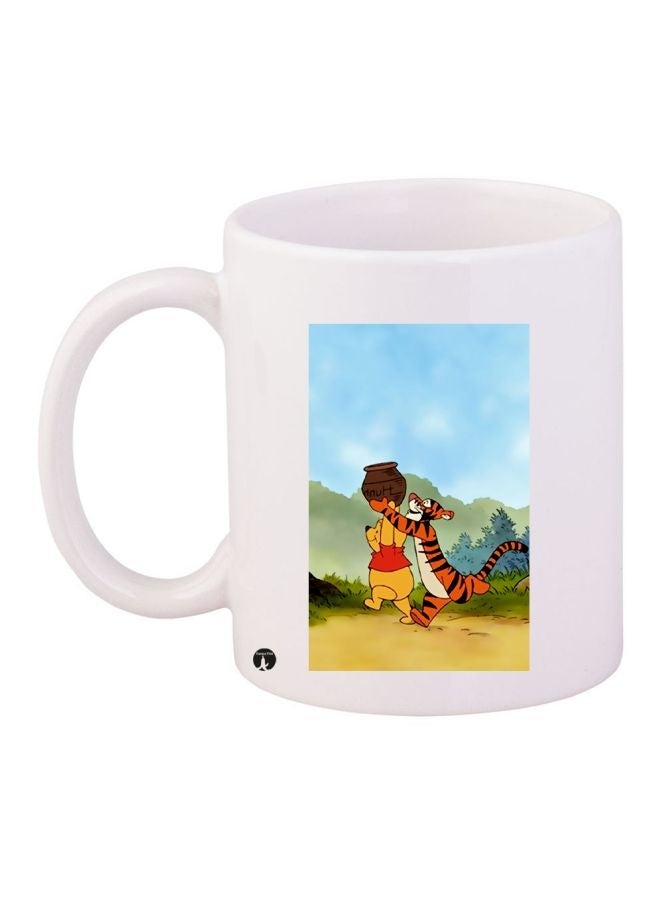 RYN Pooh Printed Coffee Mug White/Blue/Green 11ounce