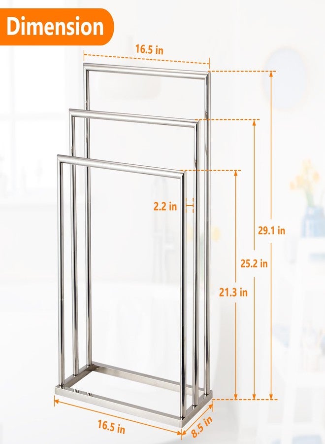 DECLUTTR Free Standing Towel Racks for Bathroom, 3 Tier Stainless Steel Bathroom Towel Rack, Towel Drying Rack Stand for Outdoor Poolside, Blanket Holder, Chrome, DECLUTTR - Image 5