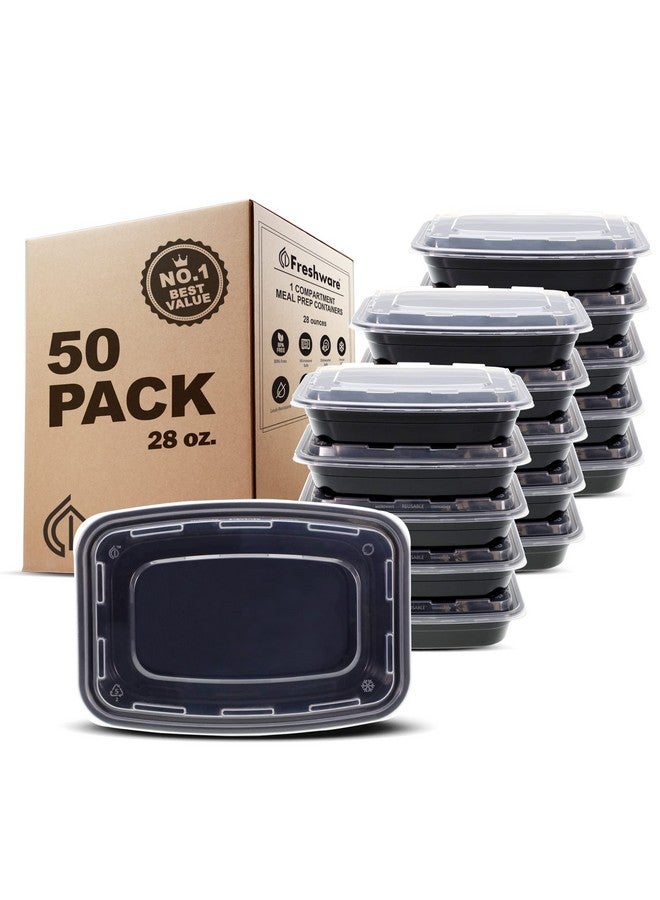 Freshware Meal Prep Containers [50 Pack] 1 Compartment with Lids, Food Storage Containers, Bento Box, BPA Free, Stackable, Microwave/Dishwasher/Freezer Safe (28 oz) - Image 1