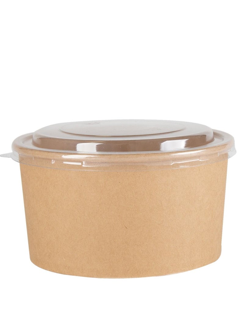 Brown Kraft Paper PE Coated Water & Oil Resistant Salad Bowl with Lid 1300 ML - Image 1
