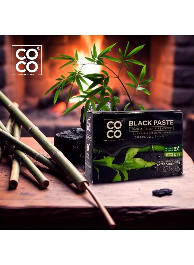 كوكو شمع كوكو - مزيل شعر قابل للغسل، معجون أسود، طبيعي 100%، تركيبة مُحسّنة بقوة إضافية مضاعفة - للوجه والمناطق الحساسة، 100 غرام (فحم الخيزران) - Image 2