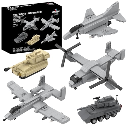 Apostrophe Games 5 Military Building Block Sets - (901 Pieces) A-10 Thunderbolt II, F-4 Phantom II, M109 Paladin, M1128 Stryker, & V-22 Osprey - Image 1