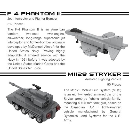 Apostrophe Games 5 Military Building Block Sets - (901 Pieces) A-10 Thunderbolt II, F-4 Phantom II, M109 Paladin, M1128 Stryker, & V-22 Osprey - Image 5