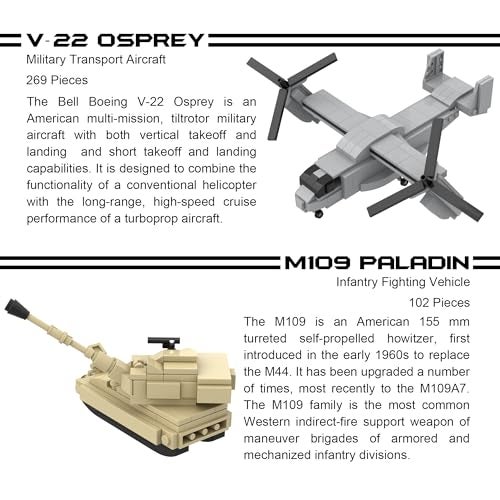 Apostrophe Games 5 Military Building Block Sets - (901 Pieces) A-10 Thunderbolt II, F-4 Phantom II, M109 Paladin, M1128 Stryker, & V-22 Osprey - Image 4