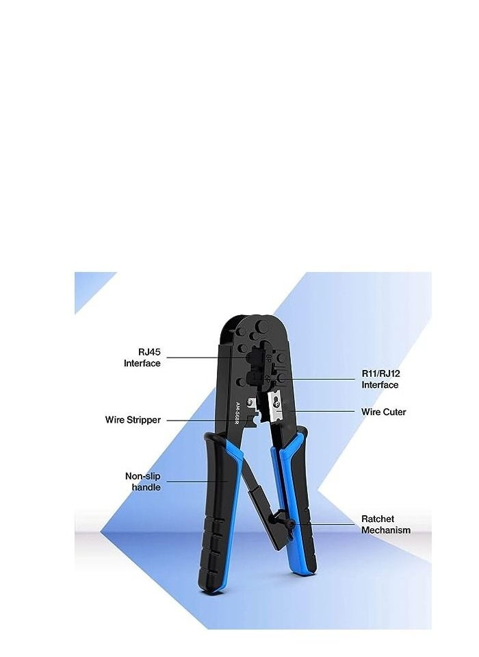 Generic - AMPCOM rj45 crimper RJ11 RJ45 Crimping Tool Ethernet Network LAN Cable Crimper Cutter Stripper Plier for 6P 8P RJ-11/RJ-12 RJ-45 - Image 1