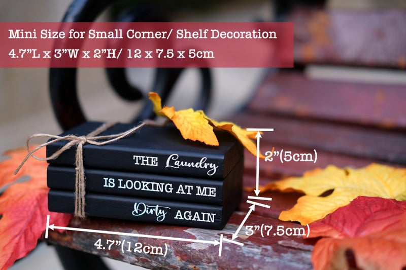 LIVDUCOT Black Laundry Room Decorï¼ŒMini Laundry Wooden Book Stack Signï¼ŒCute Laundry Tiered Tray Decor for Shelf Counter - Image 2