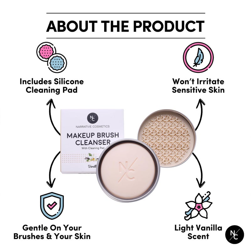 Narrative Cosmetics Solid Makeup Brush Cleanser Soap with Silicone Cleaning Pad, Cleans Natural & Synthetic Brushes, Vegan, Cruelty-Free, Natural Ingredients, Vanilla Fragrance, 2.45 Oz. - Image 5