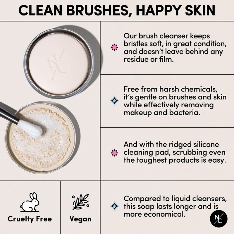 Narrative Cosmetics Solid Makeup Brush Cleanser Soap with Silicone Cleaning Pad, Cleans Natural & Synthetic Brushes, Vegan, Cruelty-Free, Natural Ingredients, Vanilla Fragrance, 2.45 Oz. - Image 4