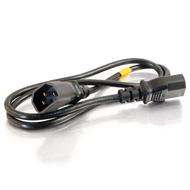 C2G Legrand C14 to C13 18 AWG Power Extension Cord, Black Computer Cord, 3 Foot Short Extension Cord, 1 Count, C2G 03120 - Image 1