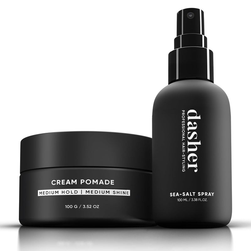 Dasher Sea Salt Spray 100ml Cream Pomade 100g Medium Hold Puck WaterBased Volumizes Texturizes Hair With Bhringraj Vitamin E - Image 1