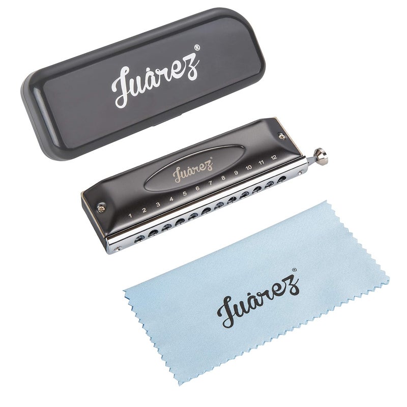 Juarez هارمونيكا كروماتيكية احترافية بلاك بيرد JRH1248NV بمفتاح دو | 12 ثقب 48 نغمة | آلة موسيقية | غطاء - فولاذ مقاوم للصدأ | جسم - ABS | لسان - برونز فوسفوري مع قماش وحقيبة - Image 5