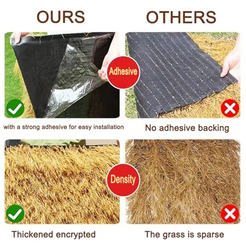 MWNAGO Artificial Thatch Roofing,Self-Adhesive Synthetic Thatch Grass Roof, Mexican Tiki Bar Grass Decorations, Fire Proof Thatch for Fence Patio,Tiki Bar Decor,Tiki Hut,Beach,Party (39.4in*39.4in) - Image 5