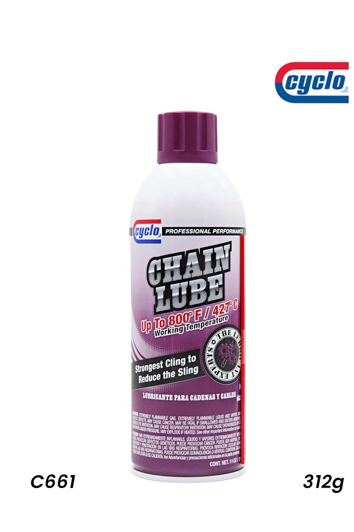 cyclo 312g/11oz Cyclo Chain Lube – Moly & Graphite Industrial Lubricant, Up to 800°F/427°C, Strong Cling to Reduce Sling-Off, Foaming Penetration, O-Ring Safe, Water & Rust Resistant, Reduces Friction & Wear, Extends Chain Life - Image 1