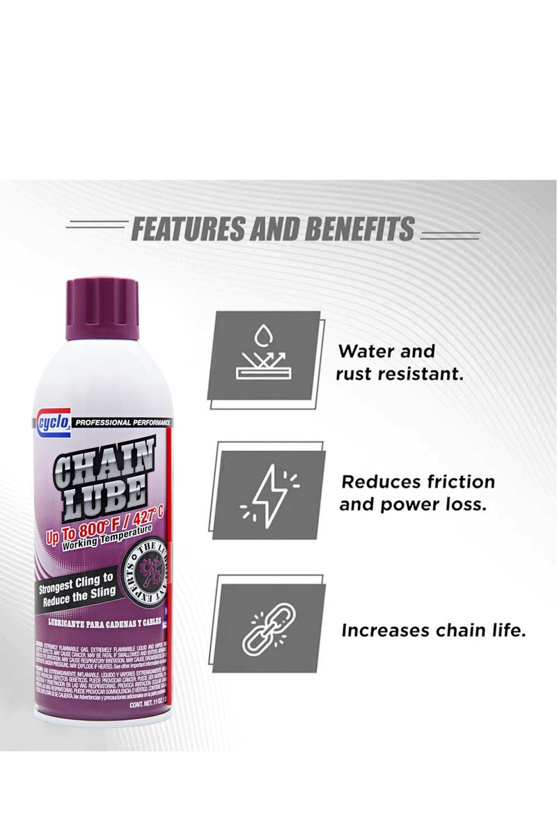 cyclo 312g/11oz Cyclo Chain Lube – Moly & Graphite Industrial Lubricant, Up to 800°F/427°C, Strong Cling to Reduce Sling-Off, Foaming Penetration, O-Ring Safe, Water & Rust Resistant, Reduces Friction & Wear, Extends Chain Life - Image 5
