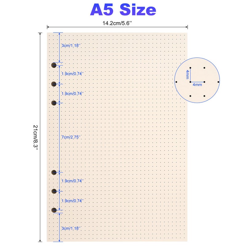 Tofun A5 Dot Grid Paper, 6 Hole Punched,A5 Dotted Refill Paper for Planner/Binders/Organizer, 8.3x5.6 Inch,80 Sheets,Beige,100GSM (1) - Image 2