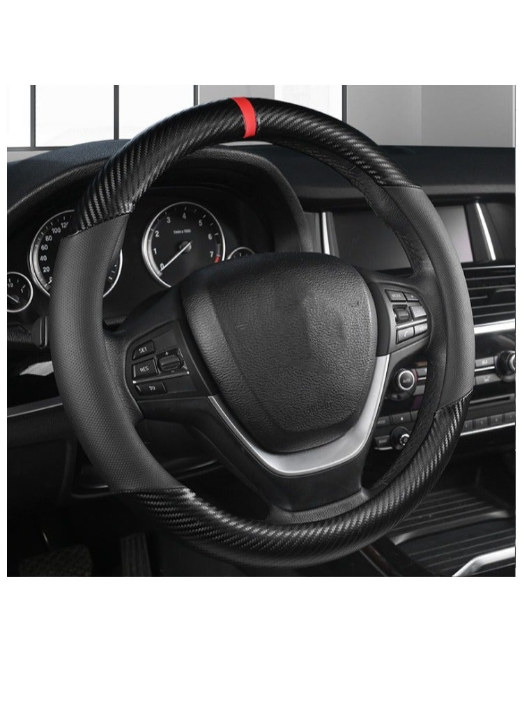OASIS-TH Carbon Fiber Car Steering Wheel Cover, Universal 15 inch Breathable Anti Slip Steering Wheel Covers, Car Interior Accessories, Fit for Most Car, Trucks, SUV Black - Image 1