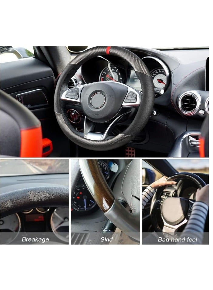 OASIS-TH Carbon Fiber Car Steering Wheel Cover, Universal 15 inch Breathable Anti Slip Steering Wheel Covers, Car Interior Accessories, Fit for Most Car, Trucks, SUV Black - Image 2