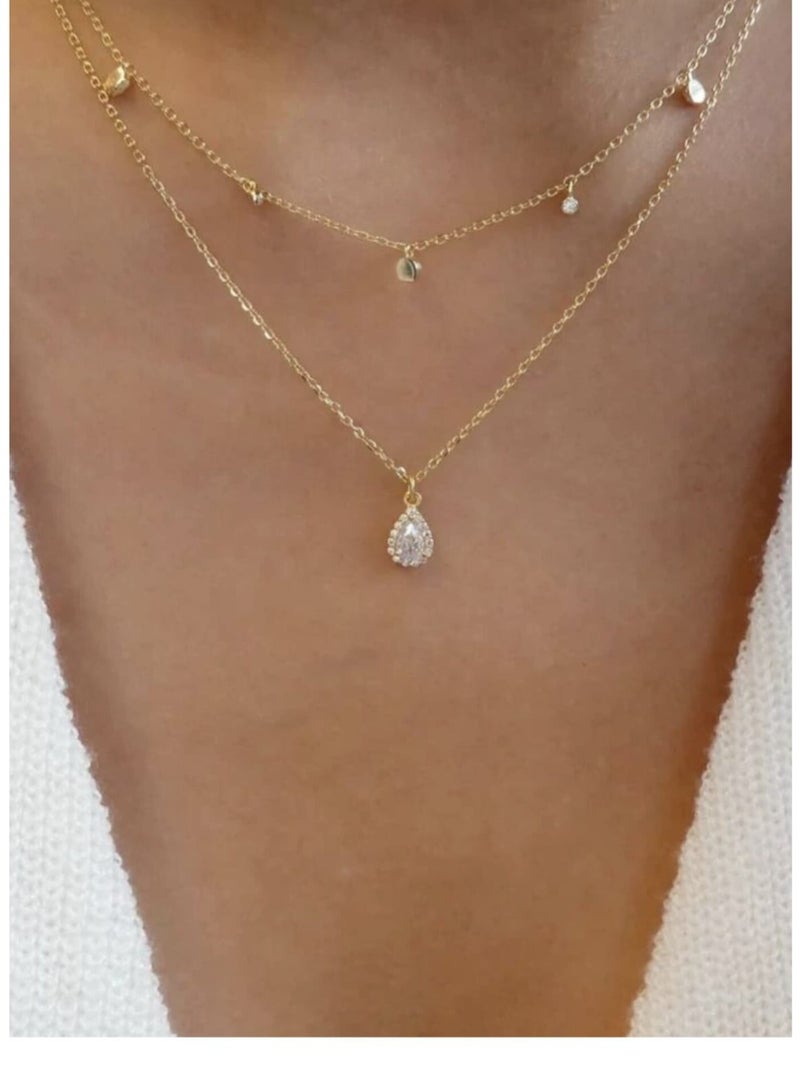 يوكا  قلادة من طبقتين  حجر الراين بتعليقة هندسي  تصميم قطرة الماء - Image 1