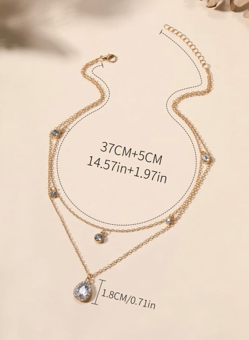 يوكا  قلادة من طبقتين  حجر الراين بتعليقة هندسي  تصميم قطرة الماء - Image 4