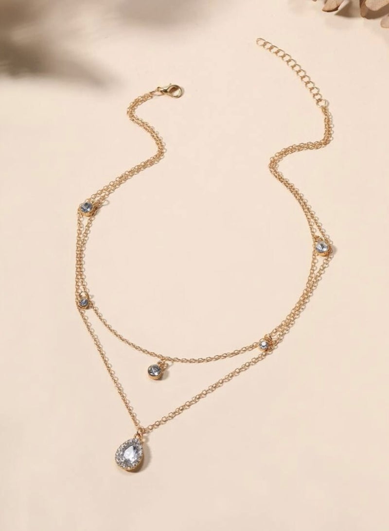 يوكا  قلادة من طبقتين  حجر الراين بتعليقة هندسي  تصميم قطرة الماء - Image 2