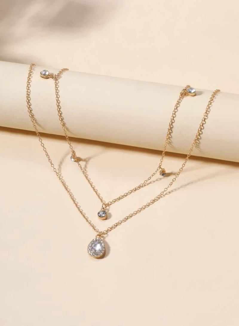 يوكا  قلادة من طبقتين  حجر الراين بتعليقة هندسي  تصميم قطرة الماء - Image 3