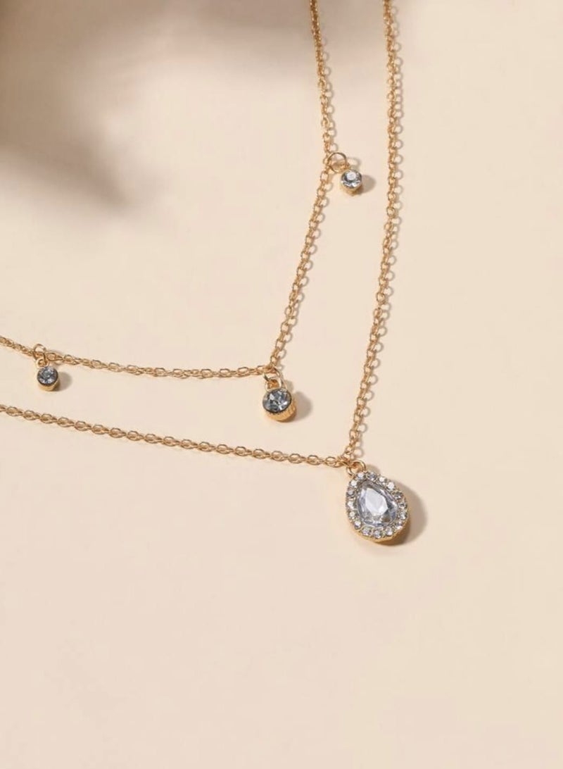 يوكا  قلادة من طبقتين  حجر الراين بتعليقة هندسي  تصميم قطرة الماء - Image 5