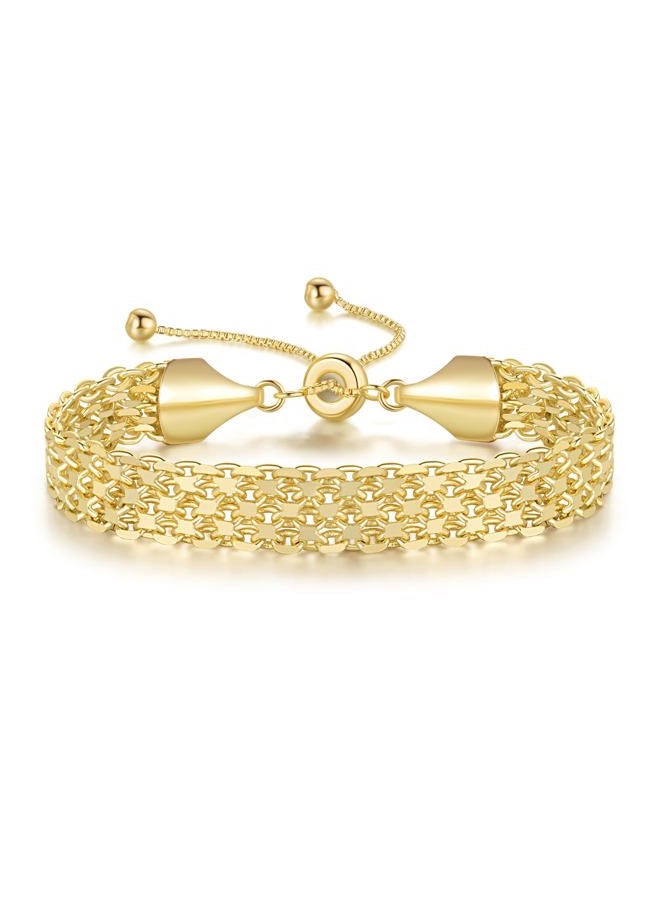 CISSIEPERAL Gold Bracelet Stack 14K Gold Bracelets for Women Chunky Delicate Tapestry of Elegance Dainty Bracelet for Women (A-7+1.5 Inches) - Image 1