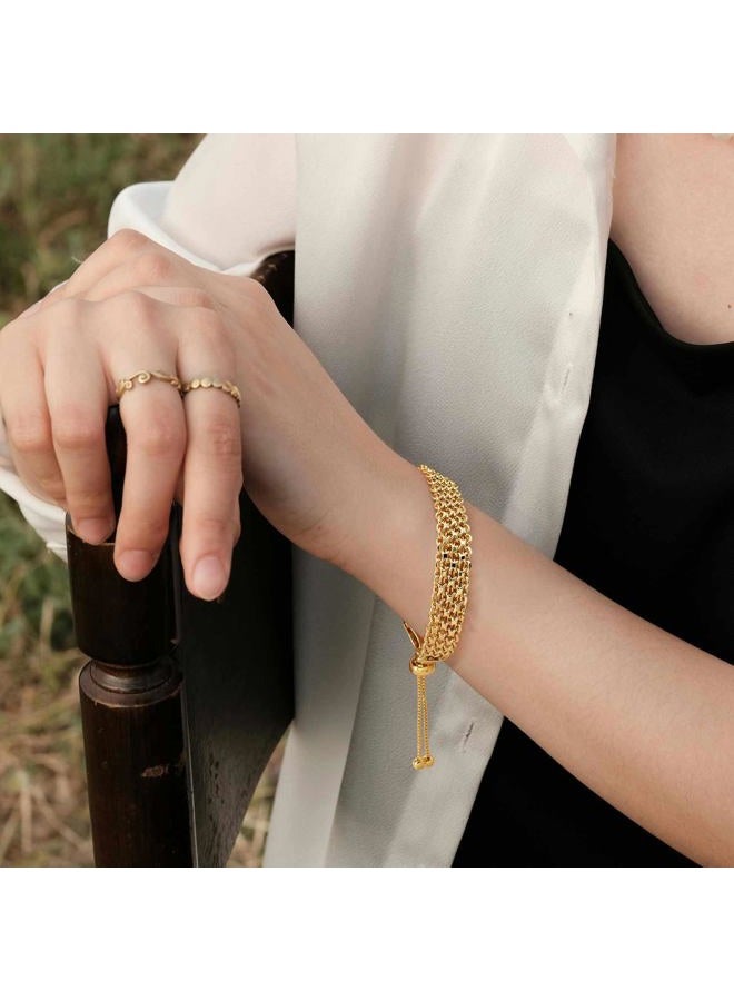 CISSIEPERAL Gold Bracelet Stack 14K Gold Bracelets for Women Chunky Delicate Tapestry of Elegance Dainty Bracelet for Women (A-7+1.5 Inches) - Image 5