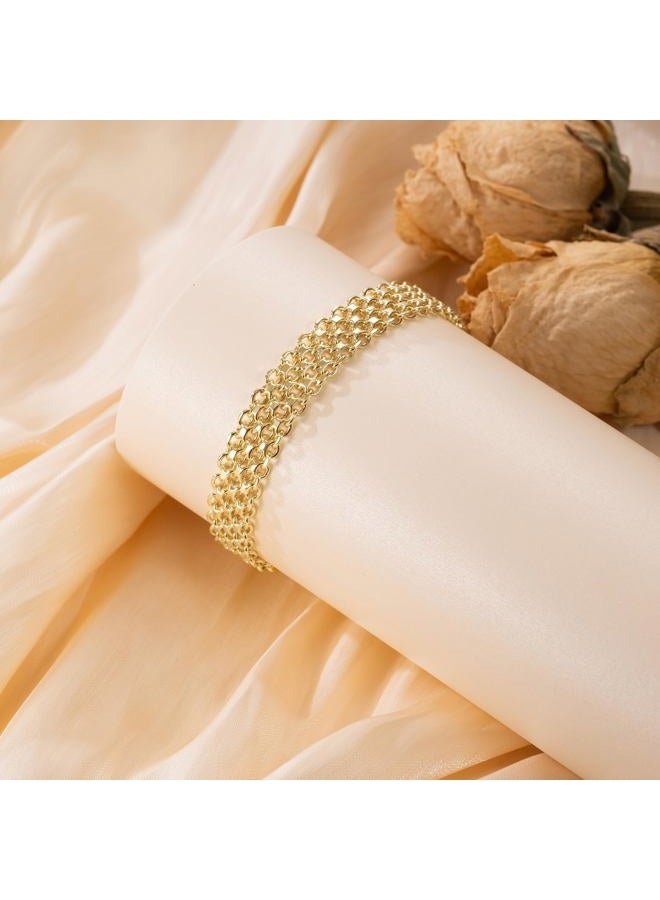 CISSIEPERAL Gold Bracelet Stack 14K Gold Bracelets for Women Chunky Delicate Tapestry of Elegance Dainty Bracelet for Women (A-7+1.5 Inches) - Image 4