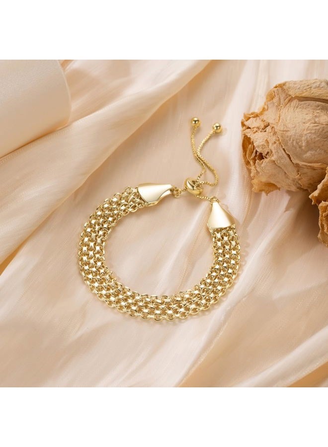 CISSIEPERAL Gold Bracelet Stack 14K Gold Bracelets for Women Chunky Delicate Tapestry of Elegance Dainty Bracelet for Women (A-7+1.5 Inches) - Image 3