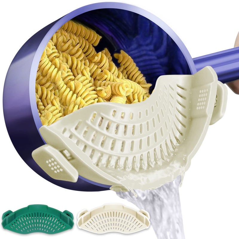 AUOON Clip on Strainer,2 PACK Silicone Food Strainer Pasta Drainer for Pasta,Spaghetti,Ground Beef Grease,Easy to Use Universal Size Fit for all Pots and Bowls(White SeaBlue) - Image 1